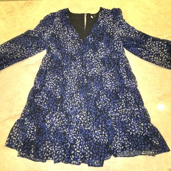 Ted Baker Trissa Tiered Swing Mini Dress Blue Euphoria Animal Folk Floral, L, 3